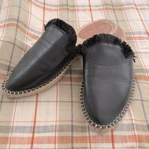 Zara Black leather and espadrille slides